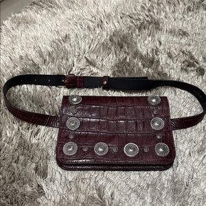Prune Dark Red Croc-Embossed Crossbody Bag